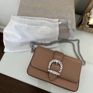 Jimmy Choo Crystal-Embellished Clutch (Dusty Pink/Beige)